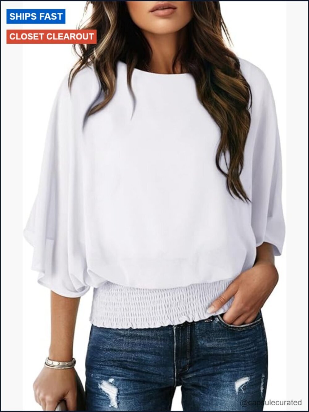 Boat Neck Flowy Chiffon Blouse Dressy Casual Batwing Top